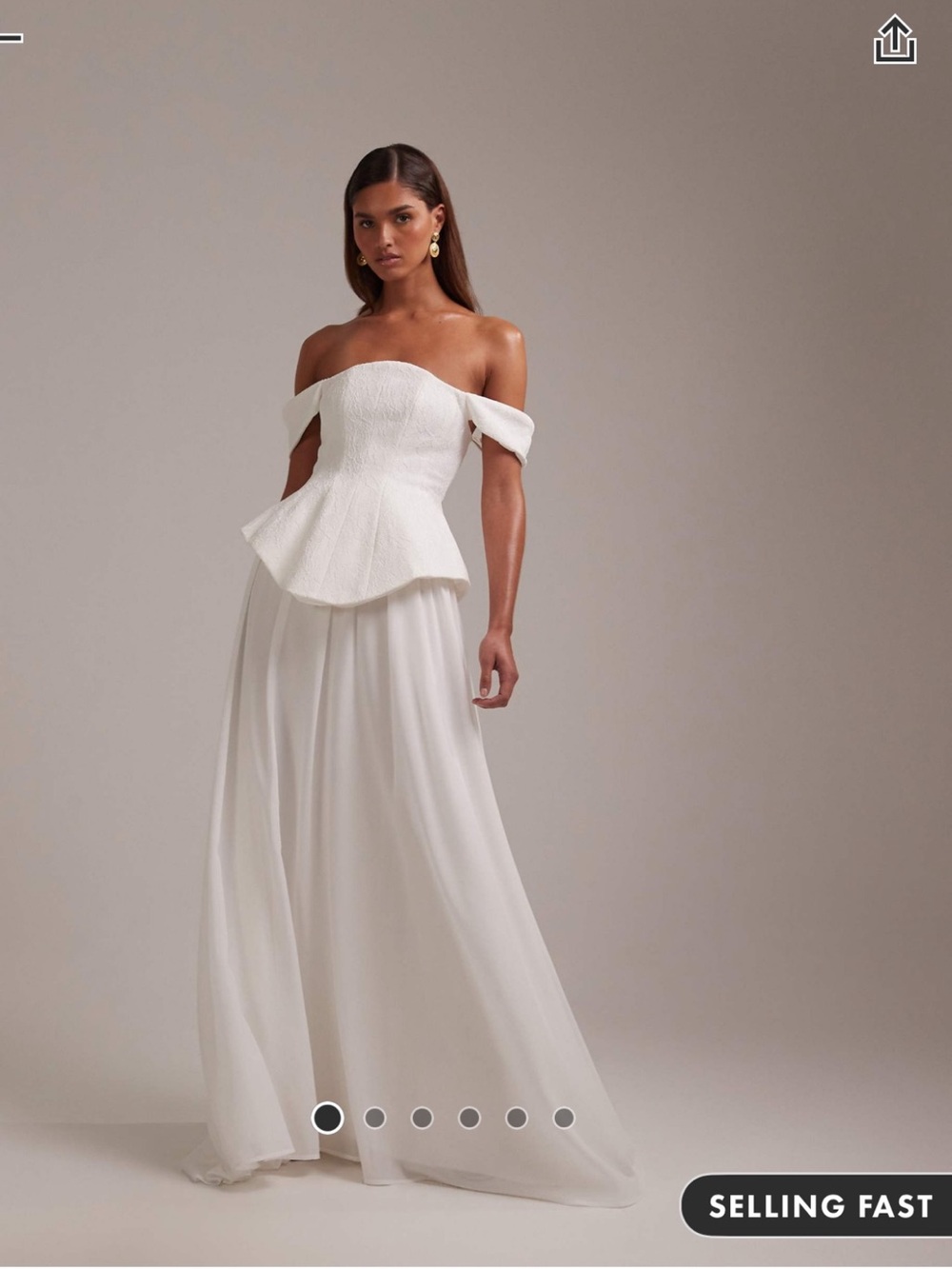 ASOS White Off-Shoulder Peplum Gown